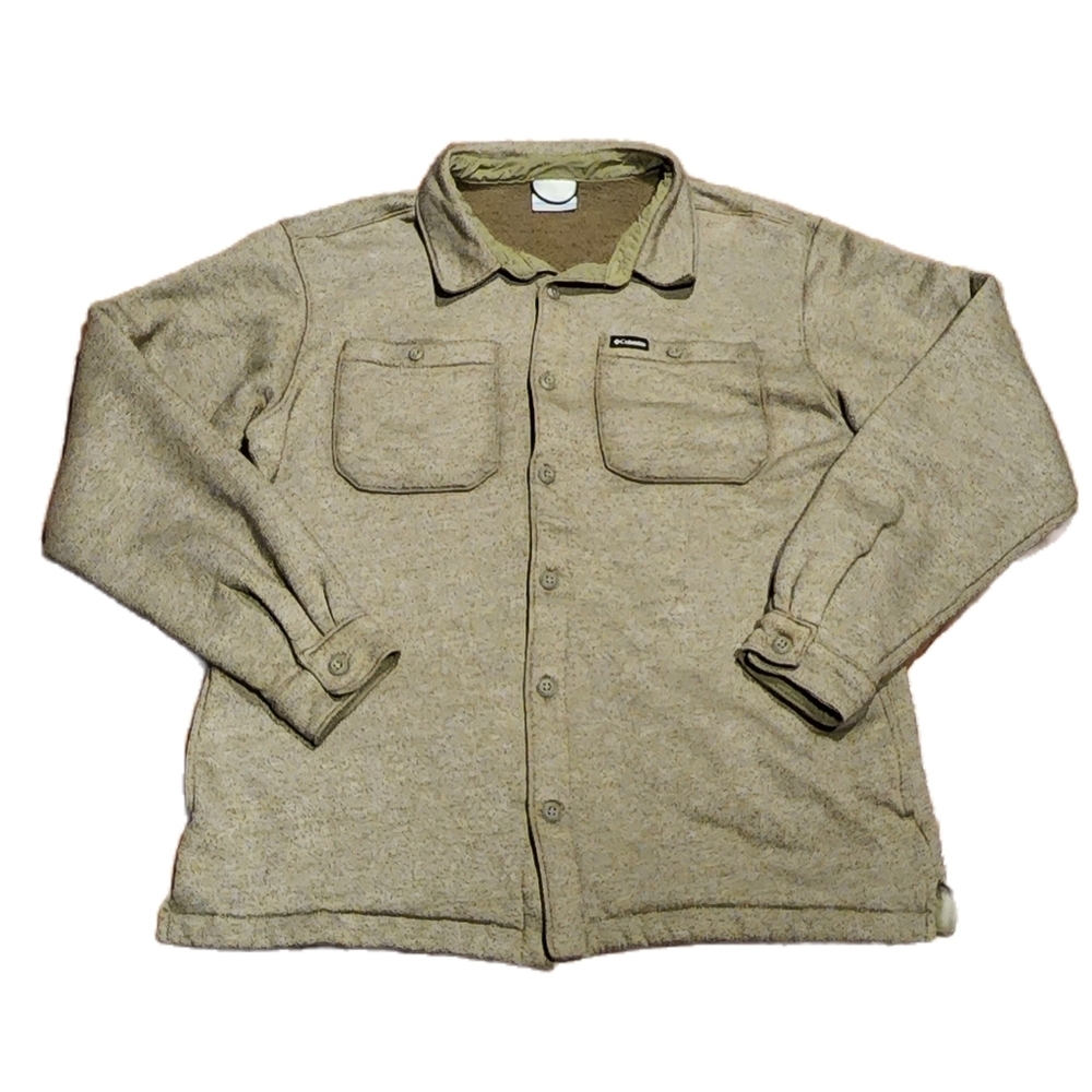 Men's Columbia Great Hart Mountain Button Up Olive Green Shirt Jacket- Large